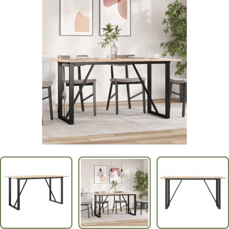 Madera maciza -  Mesa de comedor marco O madera maciza pino y acero 160x80x75cm