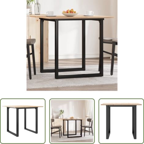 Madera maciza -  Mesa de comedor marco O madera maciza pino y acero 90x90x75 cm