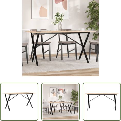 Madera maciza -  Mesa de comedor marco X madera maciza pino y acero 140x80x75cm