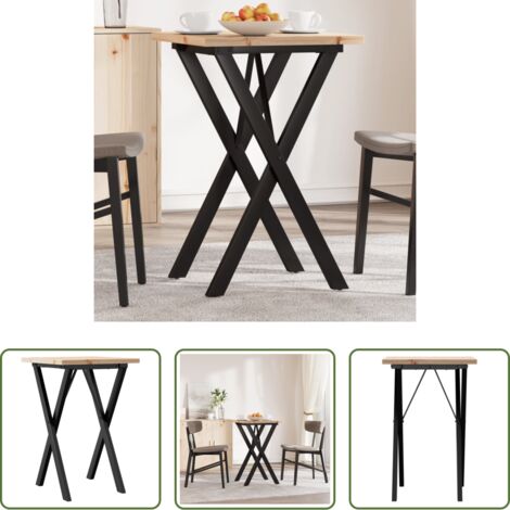 Madera maciza -  Mesa de comedor marco X madera maciza pino y acero 50x50x75,5cm