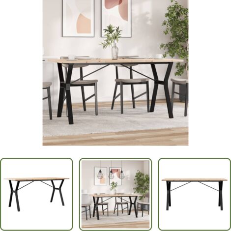 Madera maciza -  Mesa de comedor marco Y madera maciza pino acero 160x80x75,5 cm