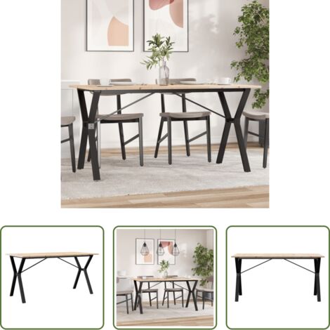 Madera maciza -  Mesa de comedor marco Y madera maciza pino y acero 160x80x75cm
