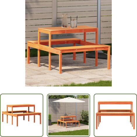 Madera maciza -  Mesa de pícnic madera maciza de pino marrón cera 110x134x75 cm