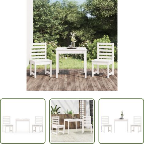 Madera maciza -  Mesa y sillas de jardín 3 piezas madera maciza de pino blanco