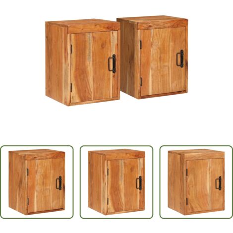 Madera maciza -  Mesita de Noche 2 pcs Marrón Madera maciza de acacia
