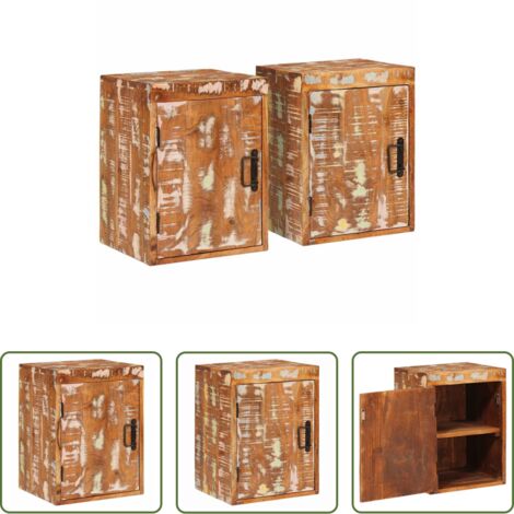 Madera maciza -  Mesita de Noche 2 pcs Marrón Madera maciza recuperada