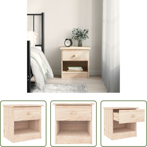 Madera maciza -  Mesita de noche ALTA madera maciza de pino 41x35x41 cm