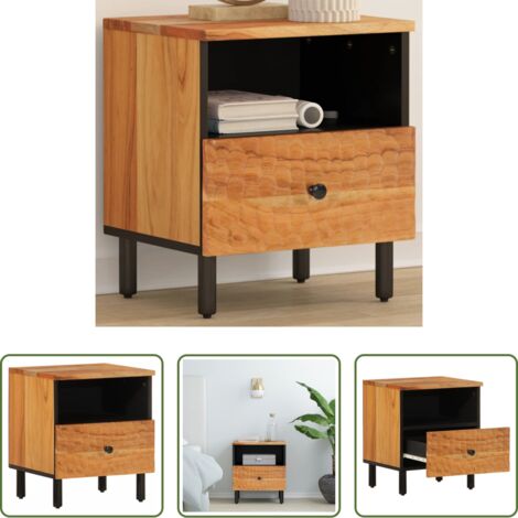 Madera maciza -  Mesita de noche de madera maciza de acacia 40x33x46 cm