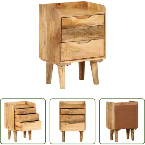 Madera maciza -  Mesita de noche de madera maciza de mango 40x30x59,5 cm