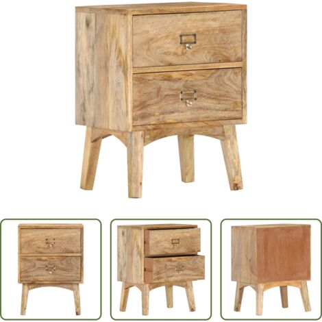 Madera maciza -  Mesita de noche de madera maciza de mango 40x35x55 cm