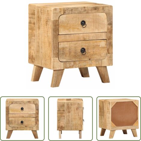 Madera maciza -  Mesita de noche de madera maciza de mango rugosa 40x32x46 cm