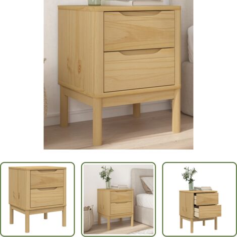 Madera maciza -  Mesita de noche FLORO madera de pino marrón cera 45x39x57 cm