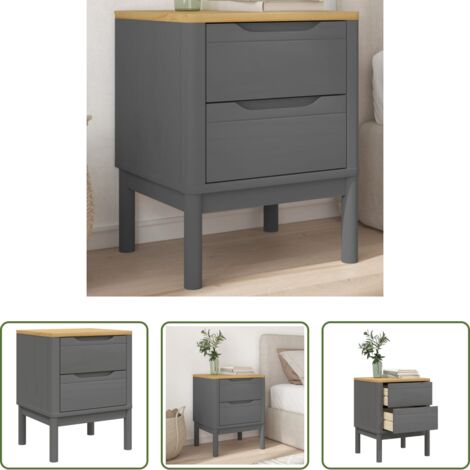 Madera maciza -  Mesita de noche FLORO madera maciza de pino gris 45x39x57 cm
