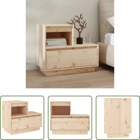 Madera maciza -  Mesita de noche madera maciza de pino 60x34x51 cm