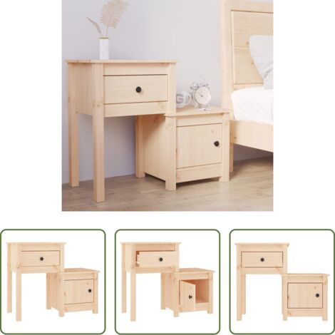 Madera maciza -  Mesita de noche madera maciza de pino 79,5x38x65,5 cm
