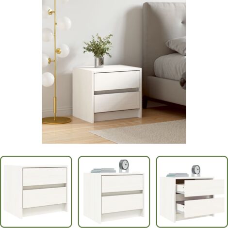 Madera maciza -  Mesita de noche madera maciza de pino blanco 40x31x35,5 cm