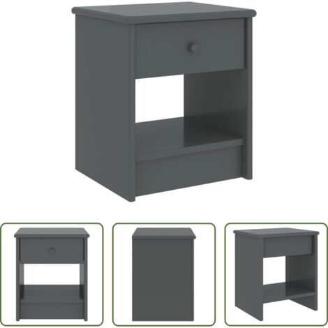 Madera maciza -  Mesita de noche madera maciza de pino gris oscuro 35x30x40cm