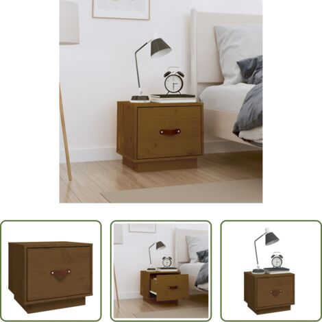 Madera maciza -  Mesita de noche madera maciza de pino marrón miel 40x34x35 cm