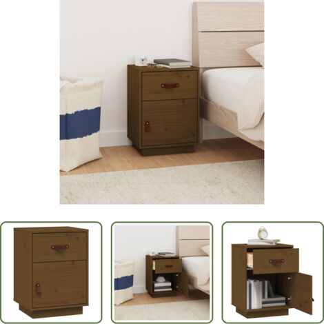 Madera maciza -  Mesita de noche madera maciza de pino marrón miel 40x34x55 cm
