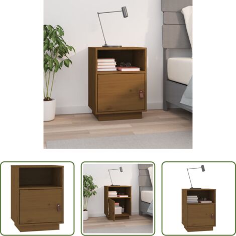 Madera maciza -  Mesita de noche madera maciza de pino marrón miel 40x34x55 cm