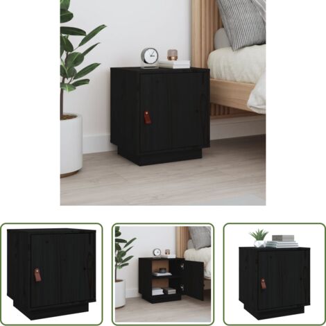 Madera maciza -  Mesita de noche madera maciza de pino negro 40x34x45 cm