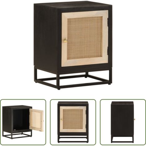 Madera maciza - Mesita de noche madera maciza mango y hierro negro 40x30x50 cm