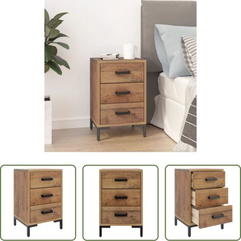 Madera maciza -  Mesita de noche madera maciza pino reciclada marrón 40x30x55 cm