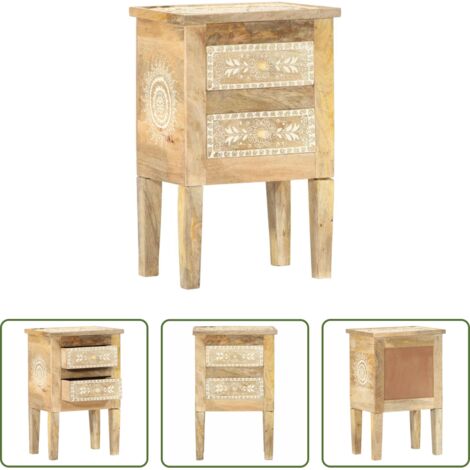 Madera maciza -  Mesita de noche pintada a mano madera maciza mango 40x30x60 cm