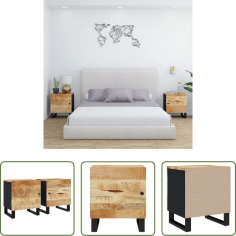 Madera maciza -  Mesitas de noche 2 uds madera maciza de mango 40x33x46 cm