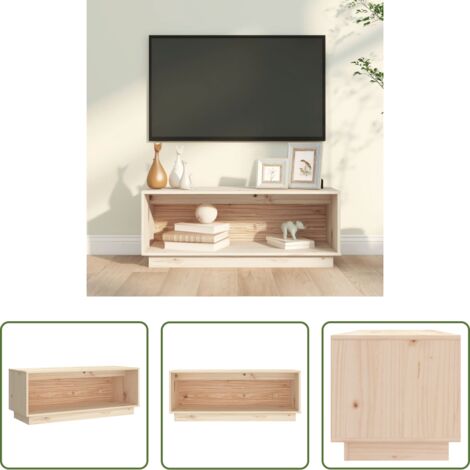 Madera maciza -  Mueble de TV de madera maciza de pino 90x35x35 cm