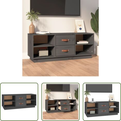 Madera maciza -  Mueble de TV de madera maciza de pino gris 100x34x40 cm