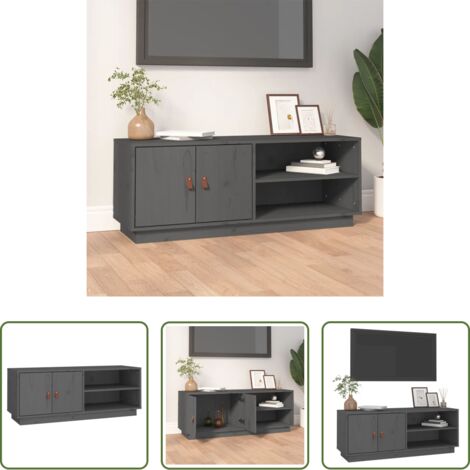 Madera maciza -  Mueble de TV de madera maciza de pino gris 105x34x40 cm
