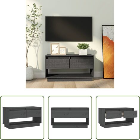 Madera maciza -  Mueble de TV de madera maciza de pino gris 74x34x40 cm