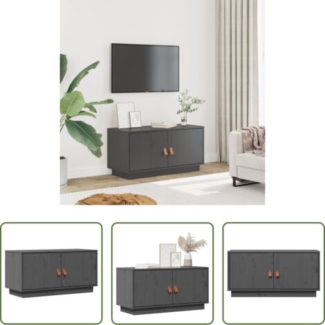 Madera maciza -  Mueble de TV de madera maciza de pino gris 80x34x40 cm
