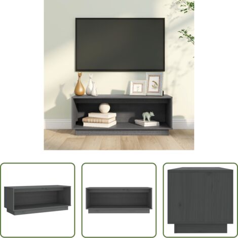 Madera maciza -  Mueble de TV de madera maciza de pino gris 90x35x35 cm