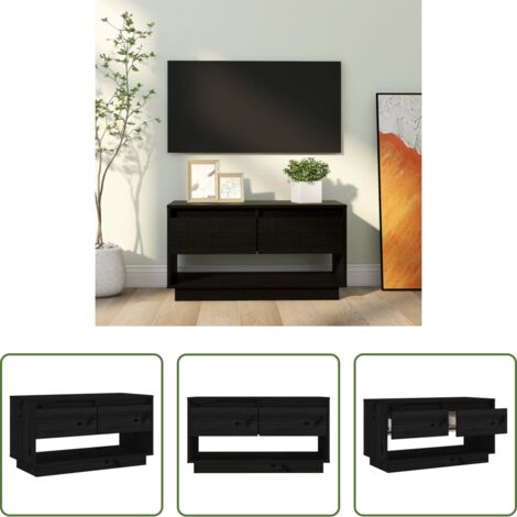 Madera maciza -  Mueble de TV de madera maciza de pino negro 74x34x40 cm