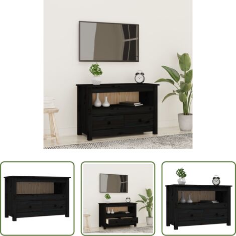 Madera maciza -  Mueble de TV de madera maciza de pino negro 79x35x52 cm
