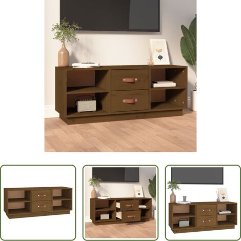 Madera maciza -  Mueble de TV madera maciza de pino marrón miel 100x34x40 cm