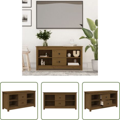 Madera maciza -  Mueble de TV madera maciza de pino marrón miel 103x36,5x52 cm