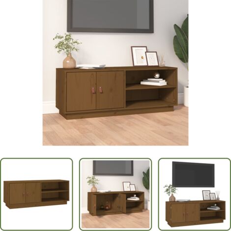 Madera maciza -  Mueble de TV madera maciza de pino marrón miel 105x34x40 cm