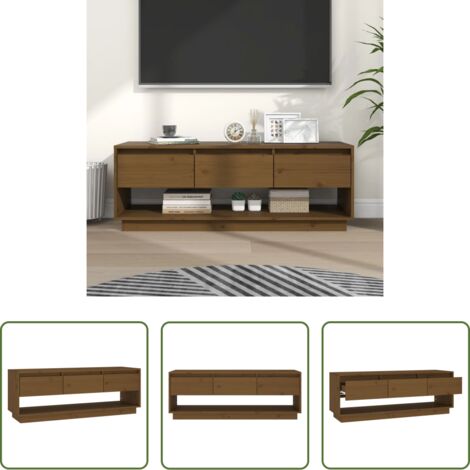 Madera maciza -  Mueble de TV madera maciza de pino marrón miel 110,5x34x40 cm