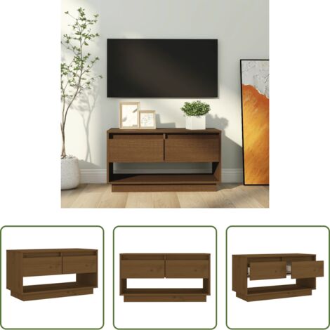 Madera maciza -  Mueble de TV madera maciza de pino marrón miel 74x34x40 cm