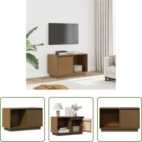 Madera maciza -  Mueble de TV madera maciza de pino marrón miel 74x35x44 cm