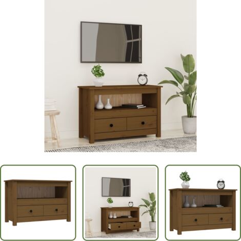 Madera maciza -  Mueble de TV madera maciza de pino marrón miel 79x35x52 cm