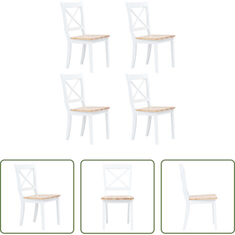 Madera maciza -  Sillas comedor 4 uds madera maciza caucho blanco y madera claro