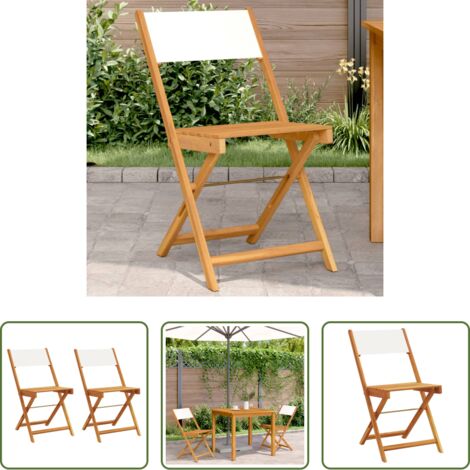 Madera maciza -  Sillas de bistró 2 uds madera maciza acacia y tela crema blanco