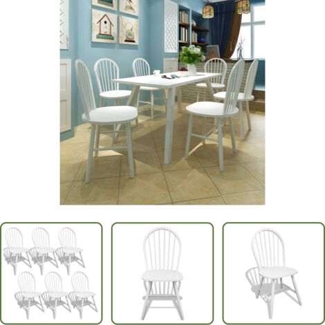 Madera maciza -  Sillas de comedor 6 unidades madera maciza de caucho blanco