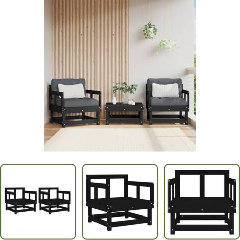 Madera maciza -  Sillones de jardín 2 unidades madera maciza pino negro