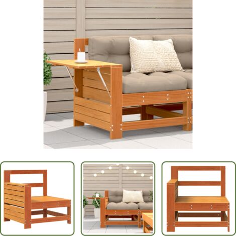 Madera maciza - Sofá de jardín con reposabrazo mesa auxiliar madera pino marrón