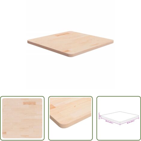Madera maciza -  Tablero de mesa cuadrada madera de roble sin tratar 60x60x2,5cm